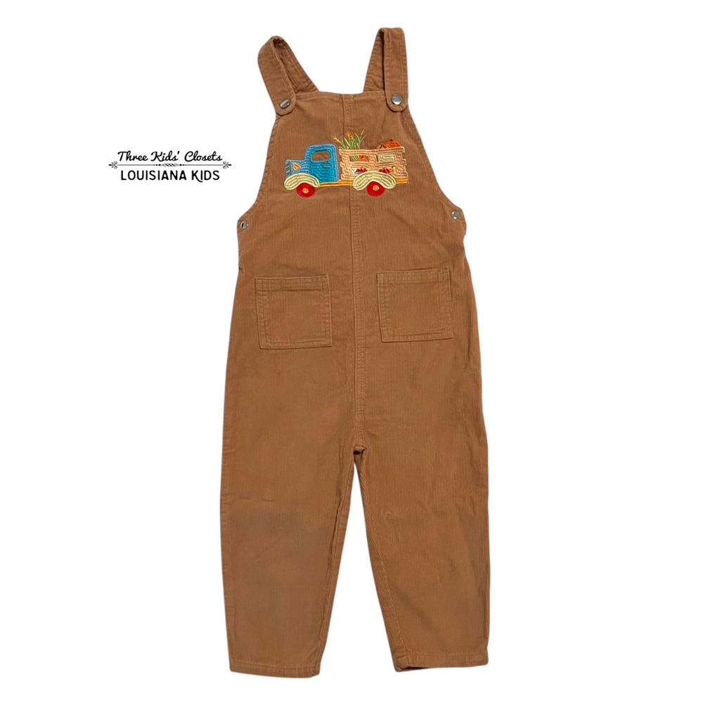 Monica + Andy 5T Fall Corduroy Embroidered Pumpkin Patch Farm Truck Overalls